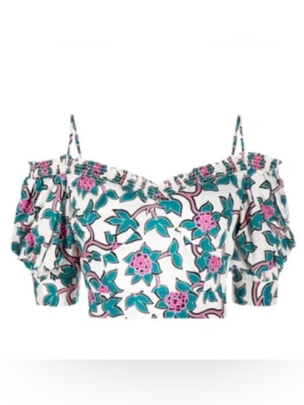 Diane Von Furstenberg Margaret cold-shoulder print cotton poplin top, size 6